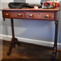 F52. Antique 2-drawer bobbin leg table. 